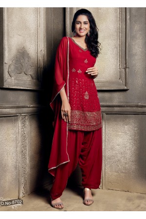 Red  Georgette  Patiyala